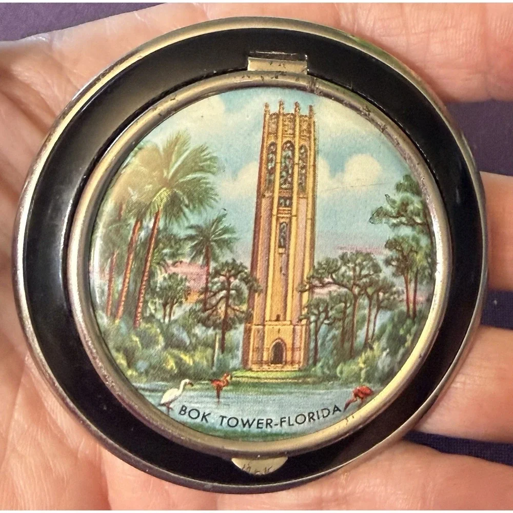 1930's souvenir BOK TOWER ORLANDO Florida pocket mirror compact